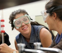 Chemistry student in goggles