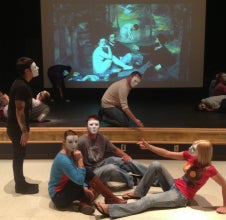 Students in the Advanced Acting class, using masks, create physical versions of famous paintings, both realistic and abstract.