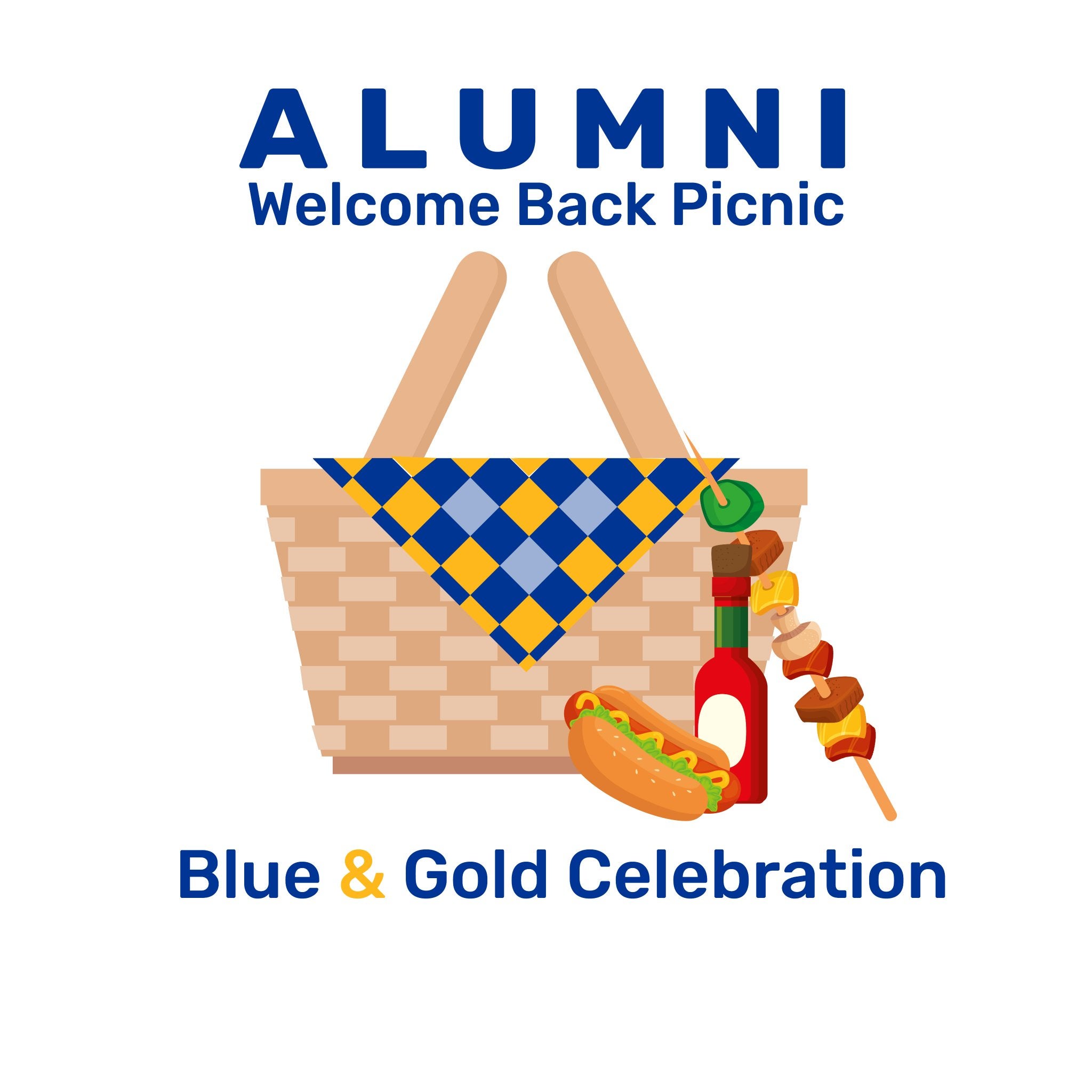 Alumni Welcome Back Picnic - Blue & Gold Celebration Logo