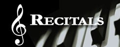 Image of treble clef and piano, reading "Recitals"