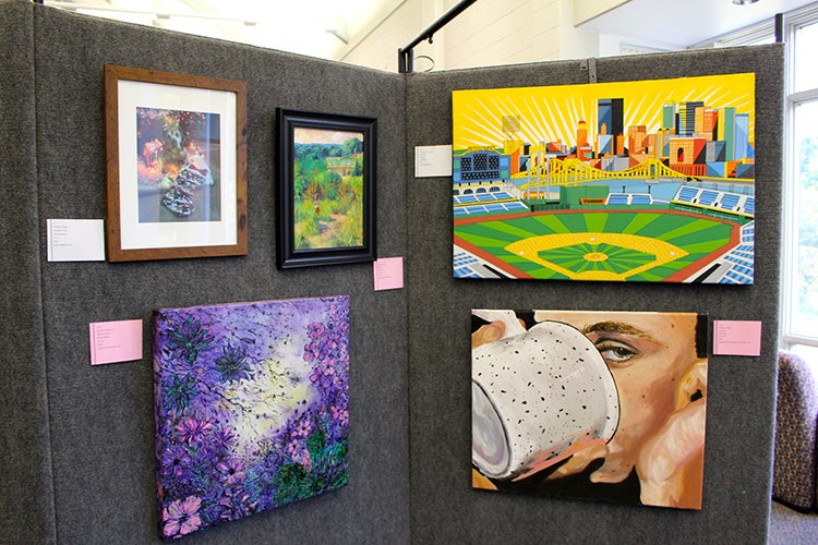 A photo of some of the artwork on display at the 2019 Art Show @ Pitt-Greensburg