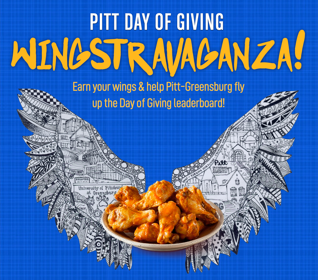 Wingstraganza Artwork: Pitt Day of Giving and mock-up of Wings artwork