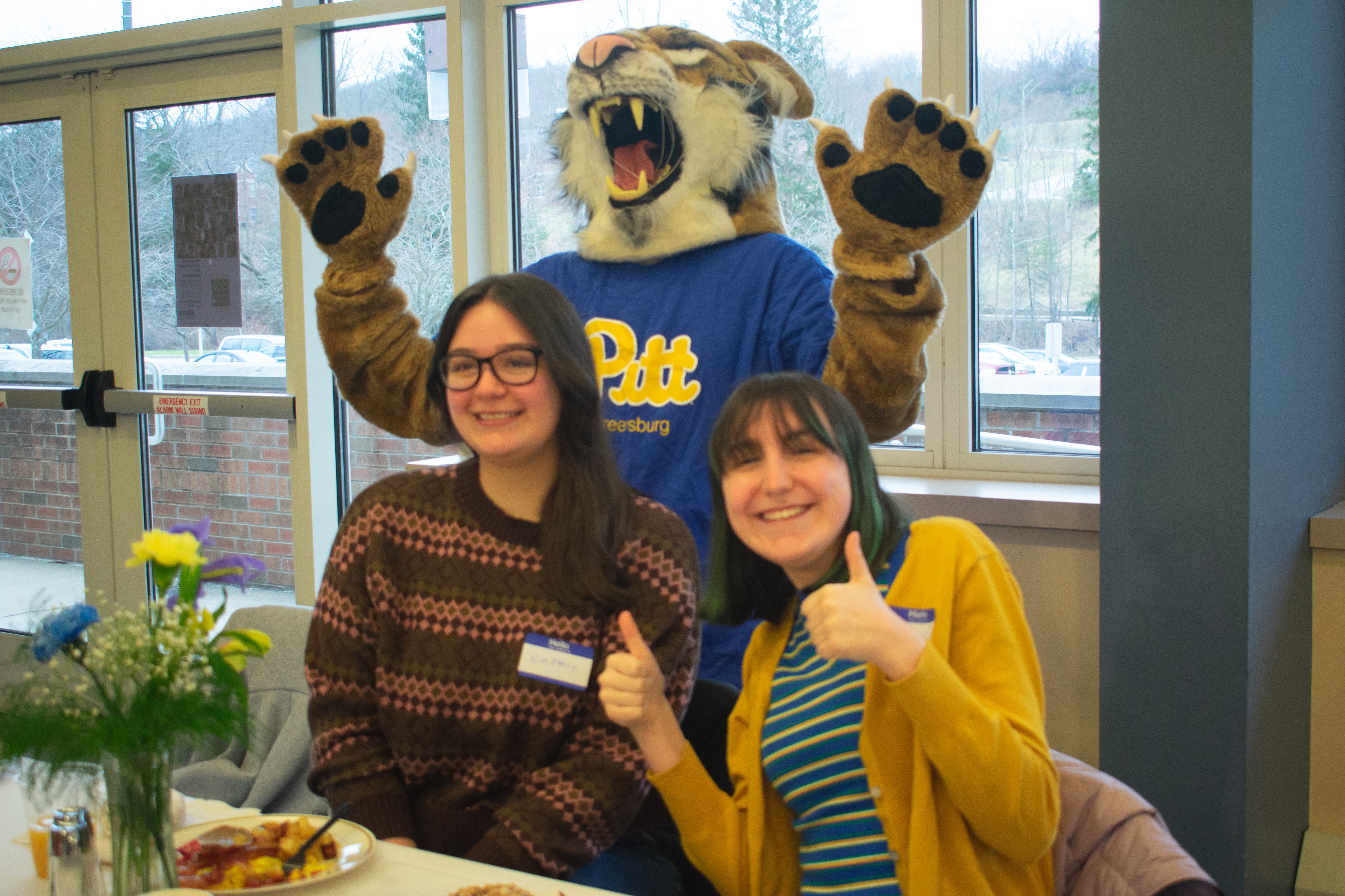 Bruiser and students at Scholarship Breakfast